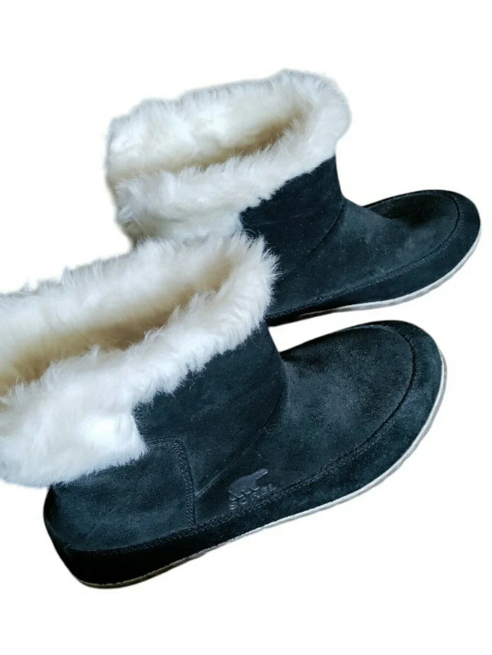 Sorel Out N About Black Suede Boots Plush Faux Fur Lined